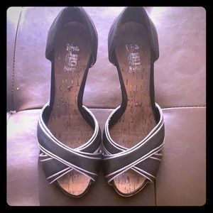 JLo black and silver heels